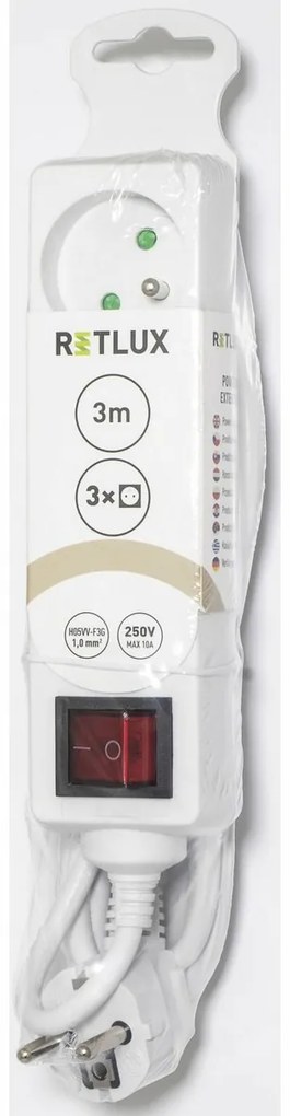 Retlux RPC 20 Predlžovací kábel s vypínačom biela, 3 zásuvky, 3 m