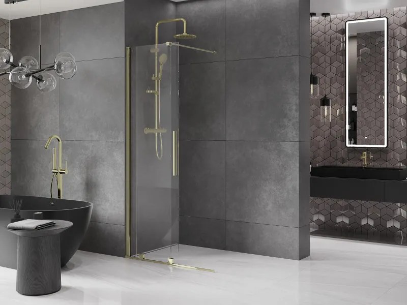 Mexen Velar, posuvné dvere do otvoru typ Walk-In 80 cm, 8mm číre sklo, zlatá lesklá, 871-080-000-03-50