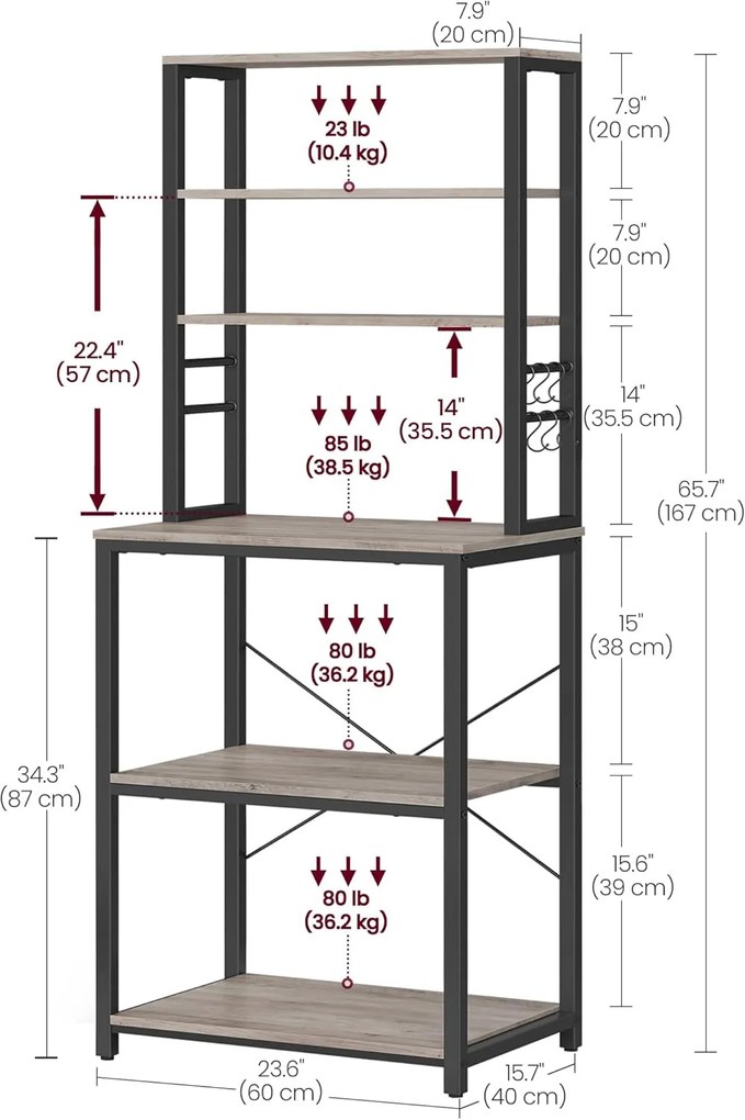 Kuchynský regál Vasagle Vogues 60 cm čierny/sivý