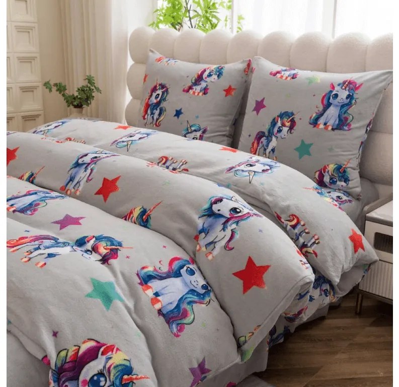 Obliečky mikroplyš CUTE UNICORN sivá Rozmer obliečky: 70 x 80 cm | 140 x 200 cm