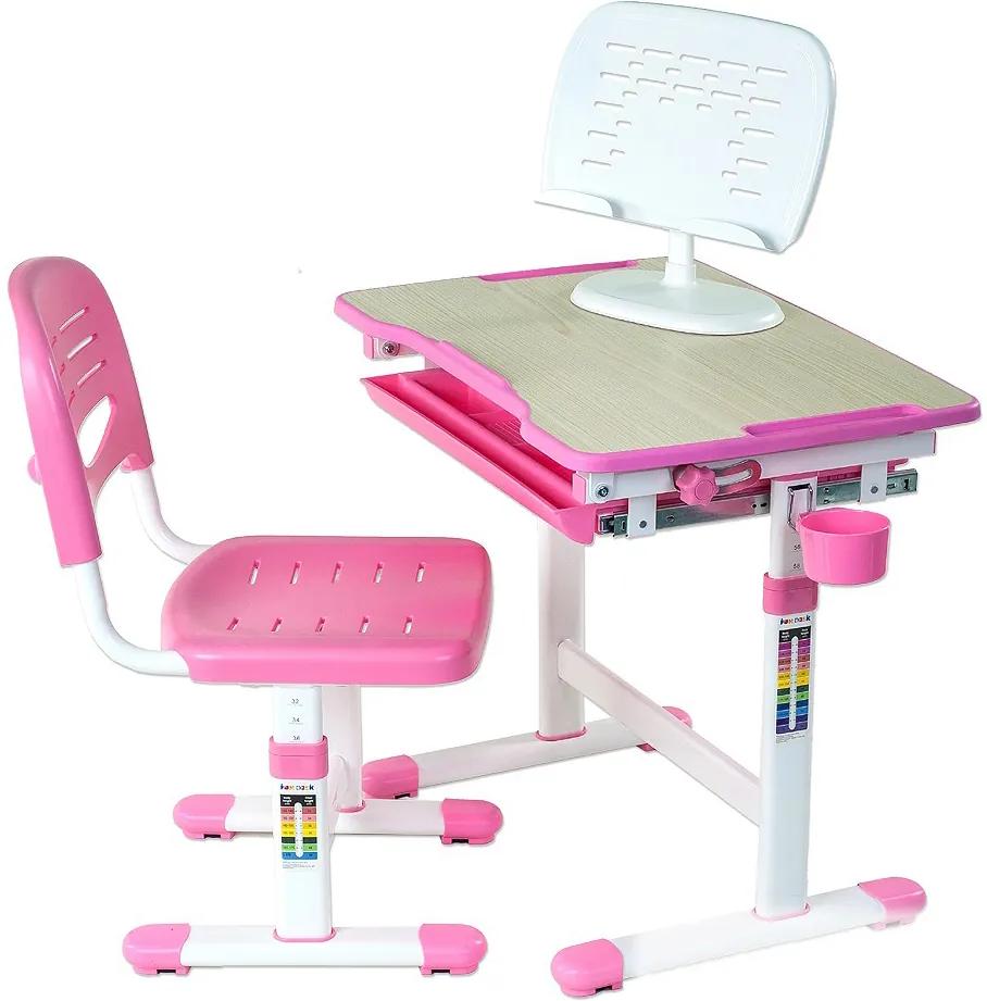 FD Rastúci písací stôl so stoličkou pre deti Pikolo - Ružový