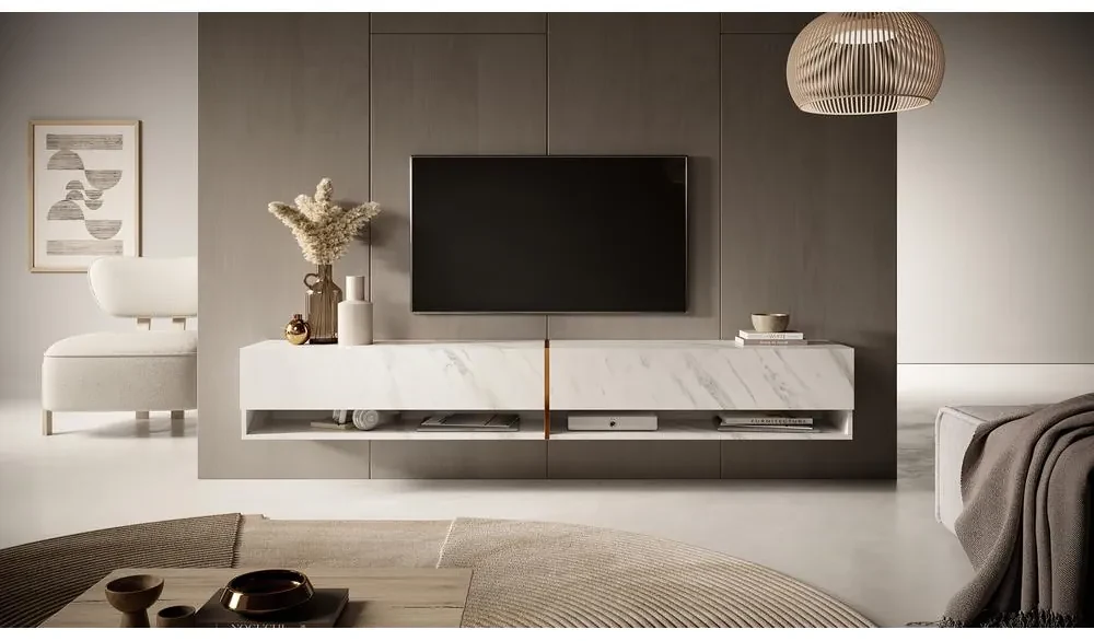 TV skrinka/stolík Myrtha 200  (biely mramor). Akcia -20%. Vlastná spoľahlivá doprava až k Vám domov. 1098776
