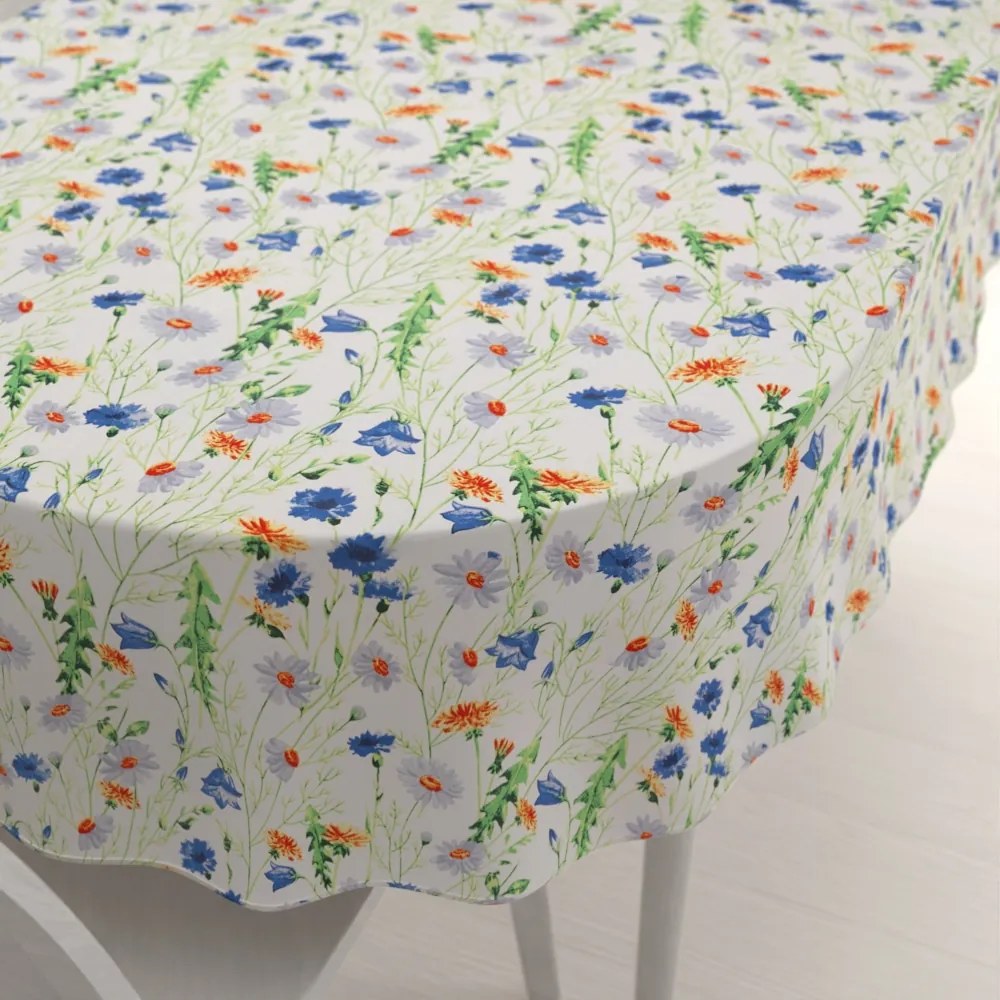 Biante Bavlnený oválny obrus Sandra SA-601 Margaréty a zvončeky na bielom 140x220 cm