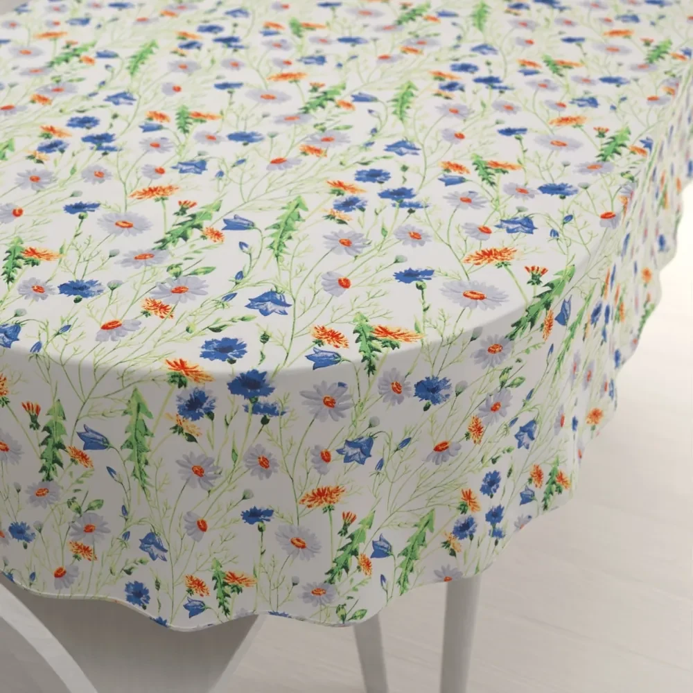 Biante Bavlnený oválny obrus Sandra SA-601 Margaréty a zvončeky na bielom 140x220 cm
