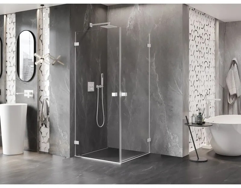 Mexen Lunar-B Duo, výklopný sprchový kút 80 x 80 cm, 8mm číre sklo, biely profil, 832-080L-080P-20-00