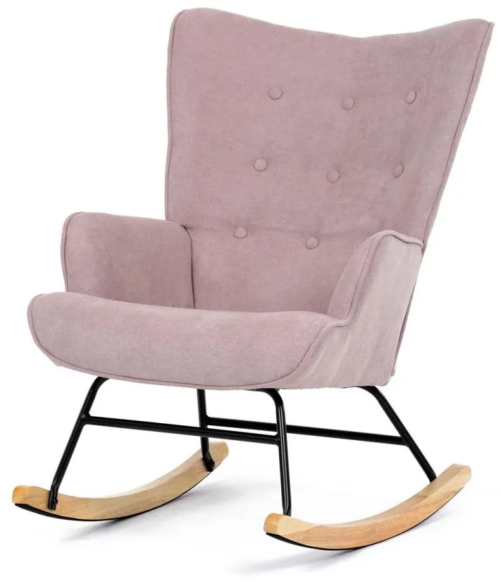 Křeslo houpací AK-371 PINK2 růžová látka, dřevěné nohy, masiv kaučukovník