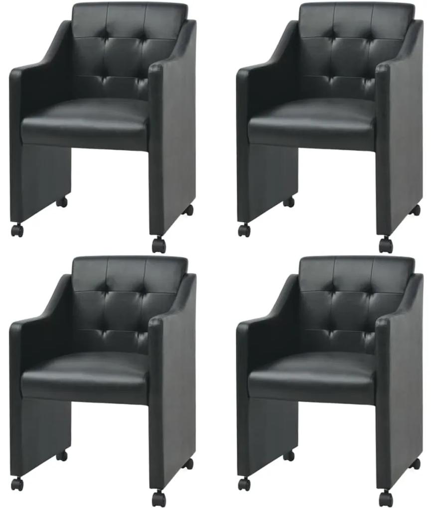 Jedálenské stoličky 4 ks, čierne, umelá koža