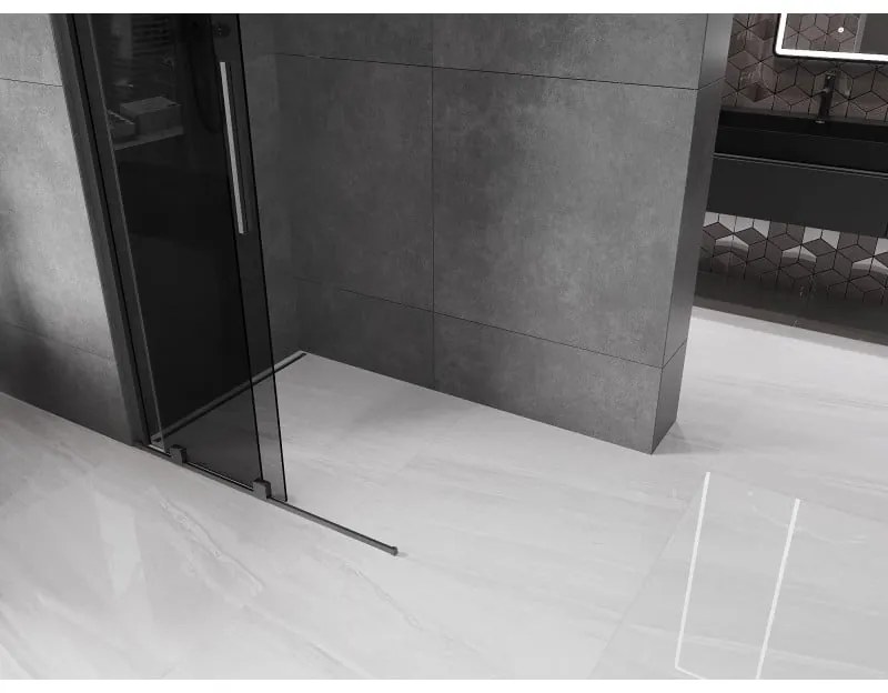 Mexen Velar, sprchová zástena s posuvnými dverami Walk-in 90 x 200 cm, 8mm šedé sklo, brúsený grafit, 871-090-000-43-95