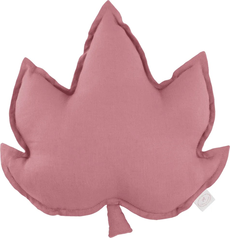 Ľanový vankúš javorový list sýto ružová 43x43 cm