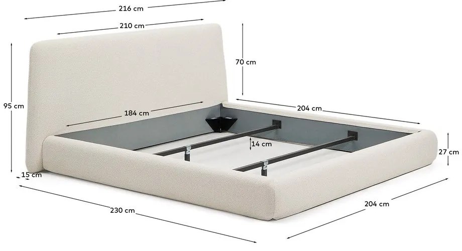 Béžová čalúnená dvojlôžková posteľ bez roštu 180x200 cm Martina – Kave Home