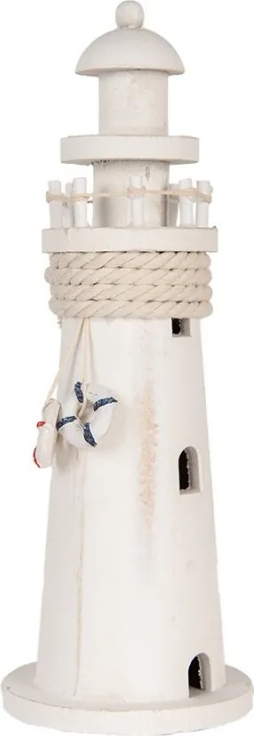 Biela drevená dekorácia maják Lighthouse Nautic - Ø 10*30 cm