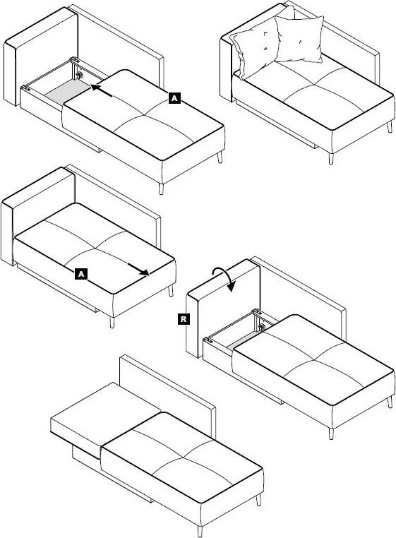 Rozkladacia pohovka Rex, tmavo šedá štruktúrovaná látka