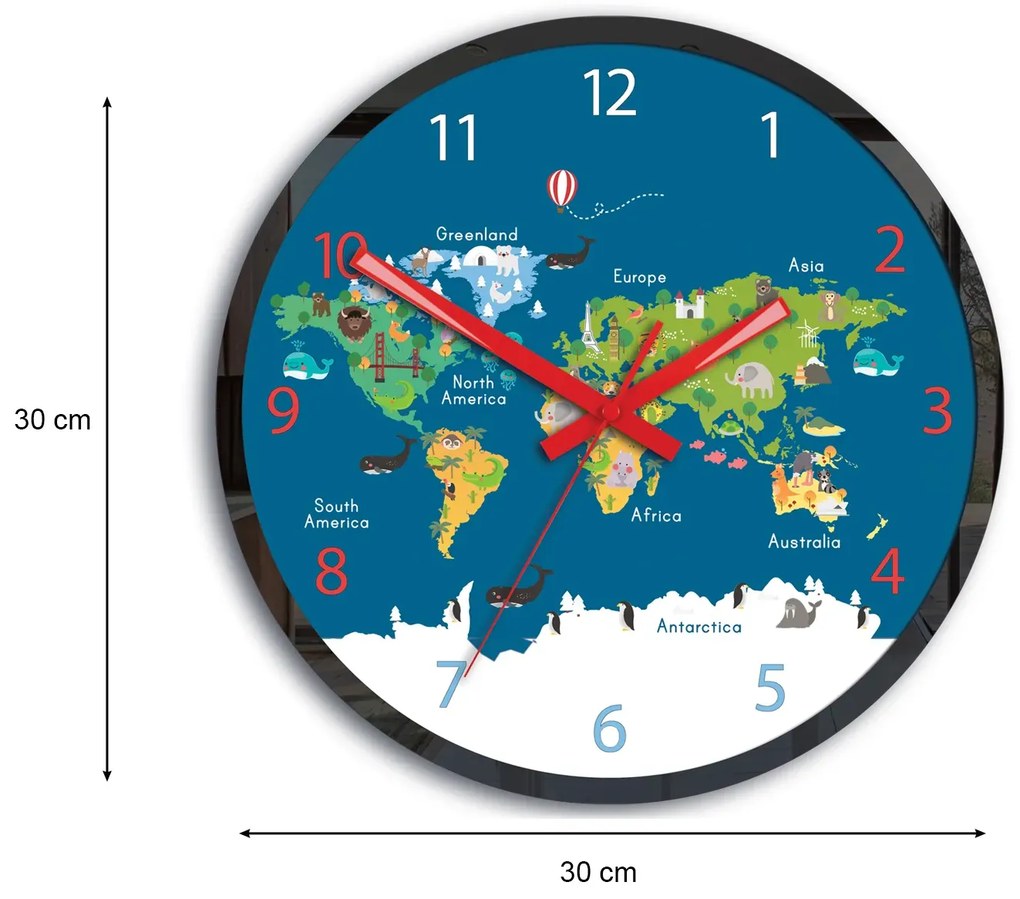 Detské nástenné hodiny Mirro Mapa sveta 30 cm viacfarebné