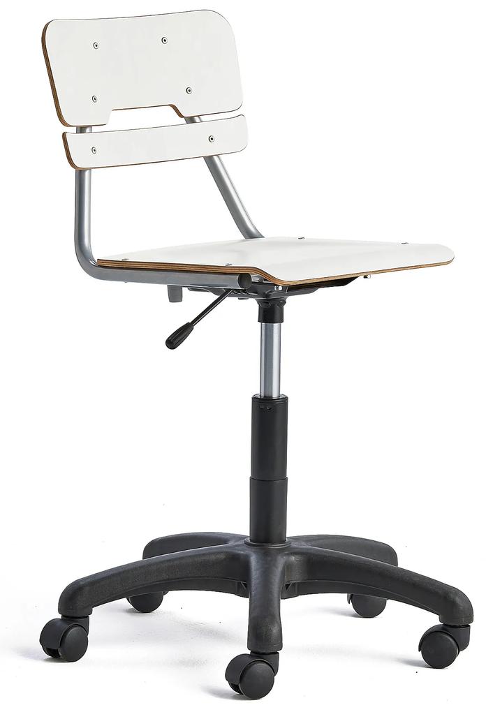 Stolička LEGERE, výškovo nastaviteľná, malé sedadlo, s kolieskami, V 430-550 mm, biela