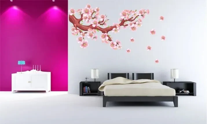 Nálepka na stenu do interiéru rozkvitnutý konár s ružovými kvetmi 100 x 200 cm