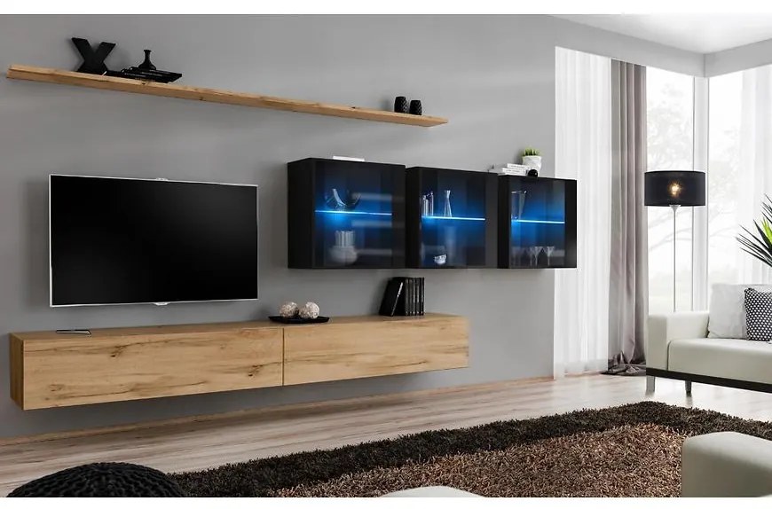 Obývacia stena Switch XVII Sklo +LED  Wotan/čierna