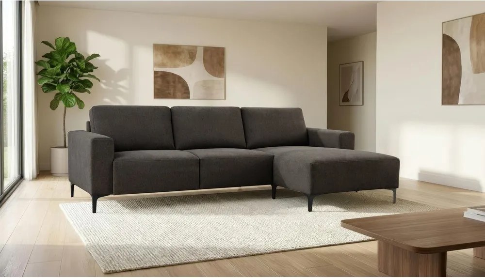 Antracitová ženilková rohová pohovka (pravý roh/s leňoškou) Fabian – Scandic