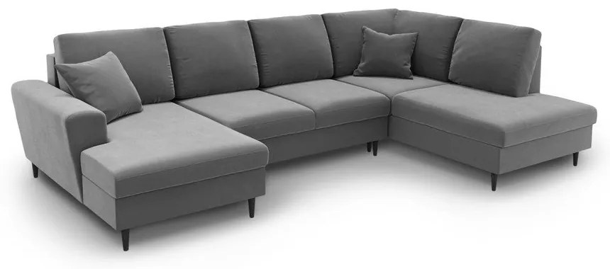 Svetlosivá zamatová rozkladacia/s úložným priestorom rohová pohovka (pravý roh/do "U") Kyoto – Cosmopolitan Design