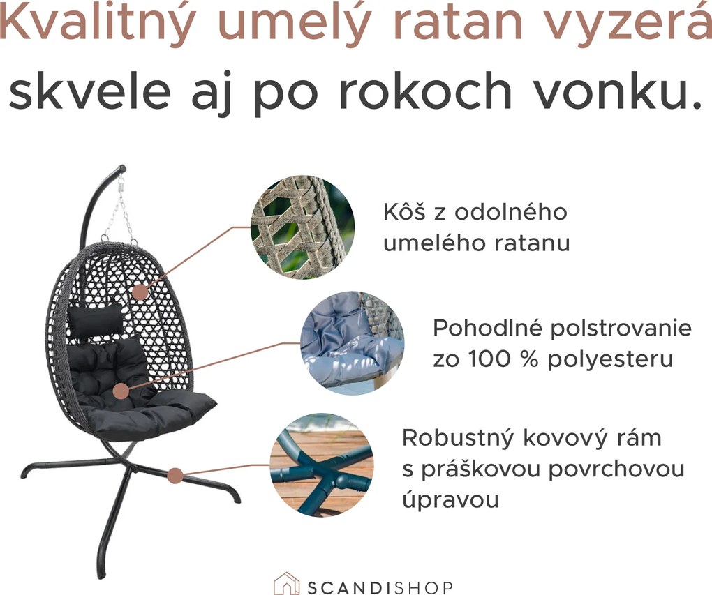 Závesné kreslo MOLINE so stojanom, čierne
