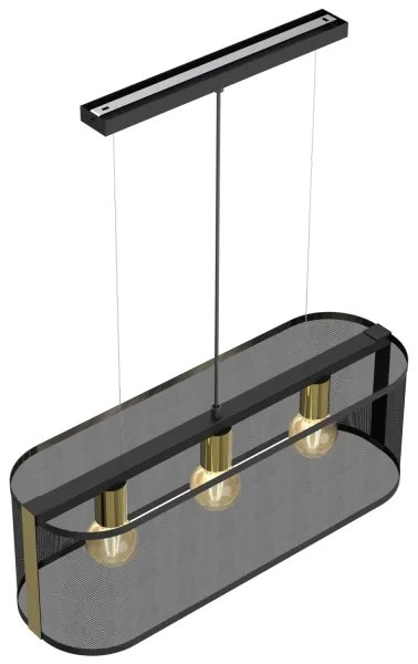 Luster na lanku KAGA 3xE27/60W/230V čierna/zlatá