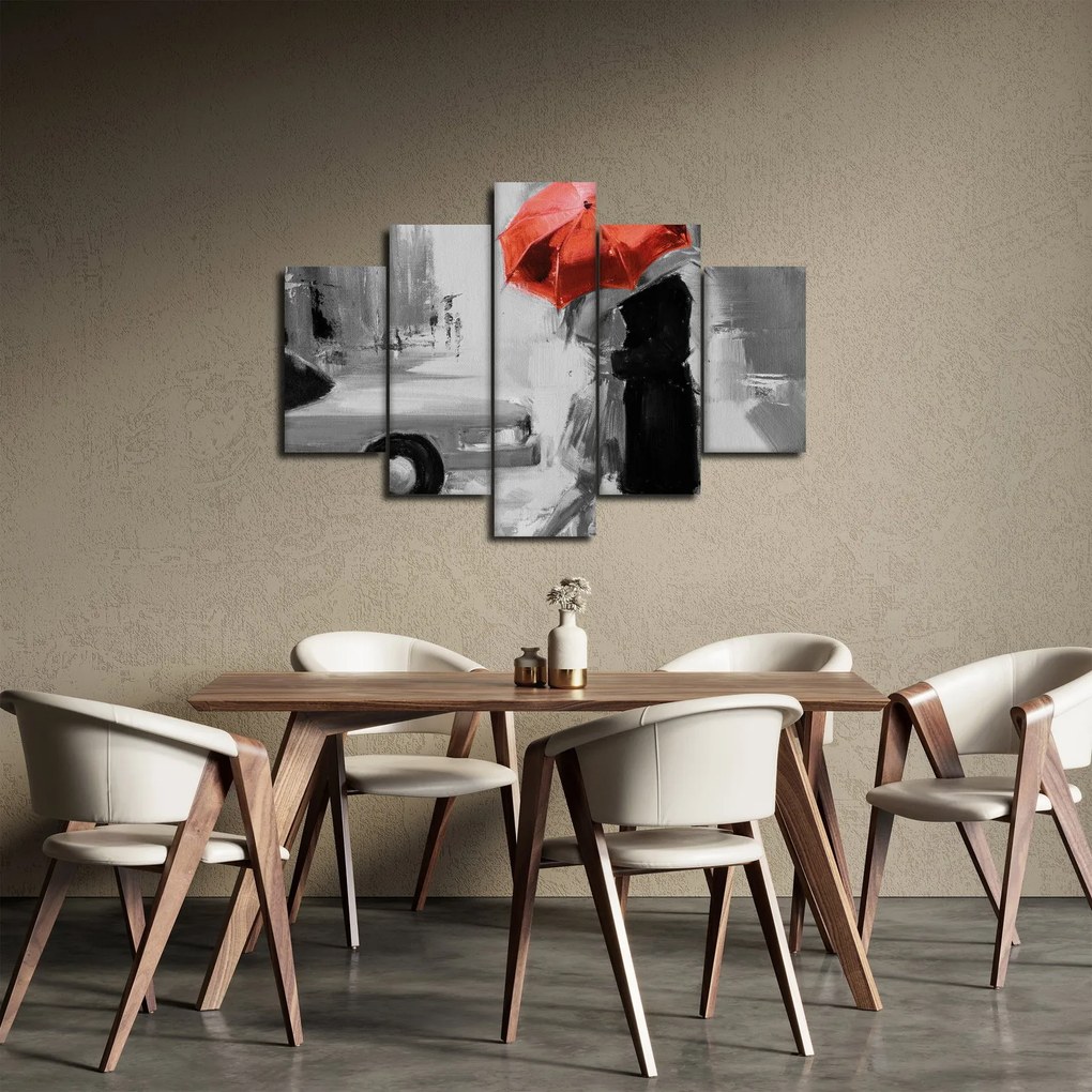 Obraz - Zamilovaný pár pod dáždnikom, červený (150x105 cm)