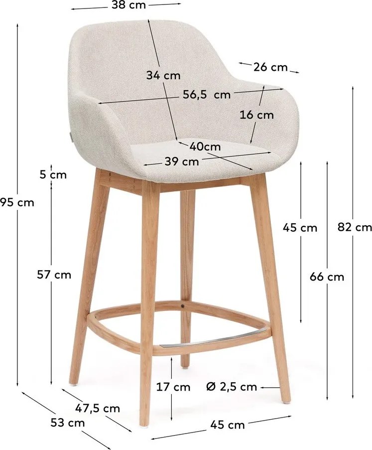 Béžová čalúnená barová stolička s podrúčkami (výška sedadla 66 cm) Konna – Kave Home