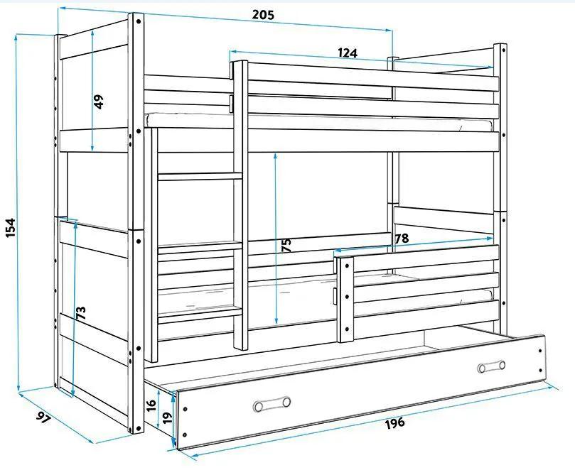 Poschodová posteľ RICO 2 - 200x90cm - Biely - Zelený