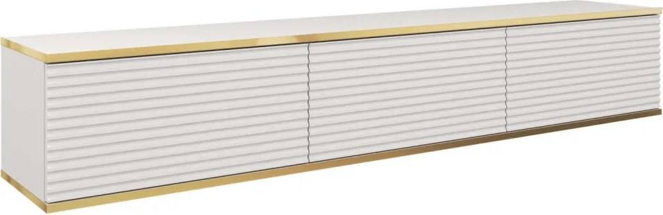 Závesná TV skrinka Orfeo, 175 cm, biela štruktúra/zlatá