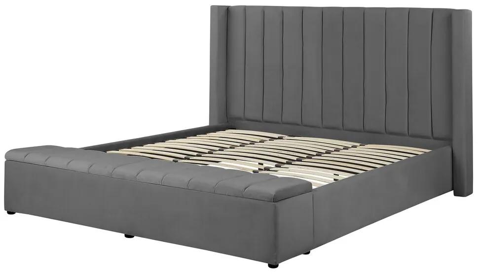 Zamatová posteľ s úložným priestorom 160 x 200 cm sivá NOYERS Beliani