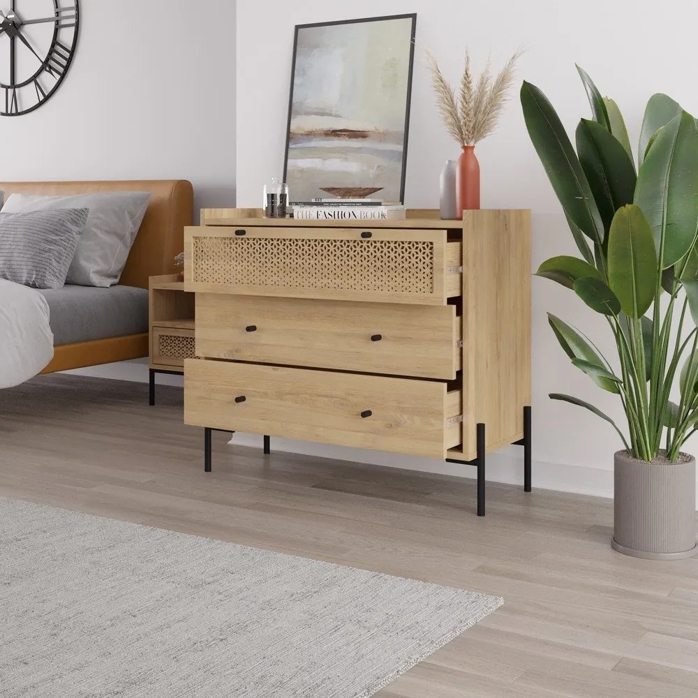 Nízka komoda v dekore duba v prírodnej farbe 90x80 cm Mayra – Marckeric