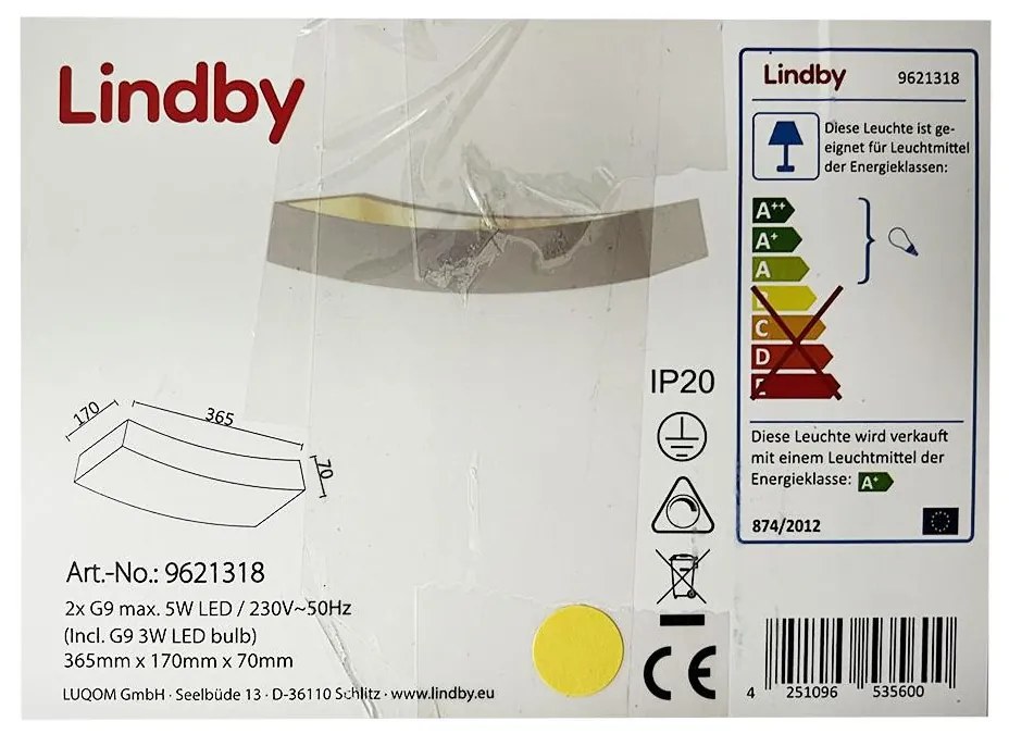 Lindby Lindby - LED Nástenné svietidlo TIARA 2xG9/3W/230V LW0885