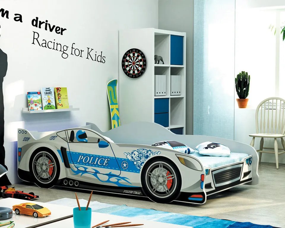 Detská autoposteľ CARS | 80 x 160 cm Farba: Biela / strieborná