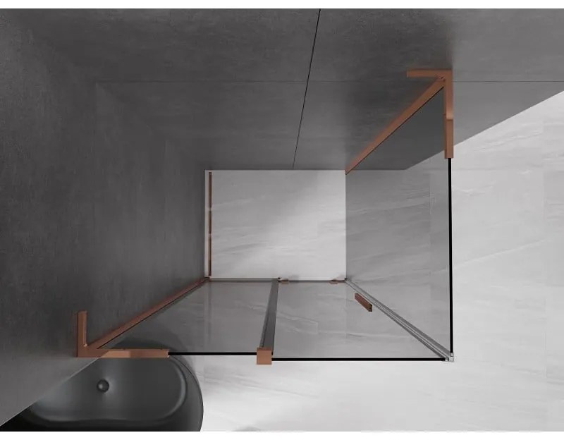 Mexen Velar L, sprchový kút s posuvnými dverami 90 x 80 cm, 8mm šedé sklo, ružové zlato, 871-090-080-43-60