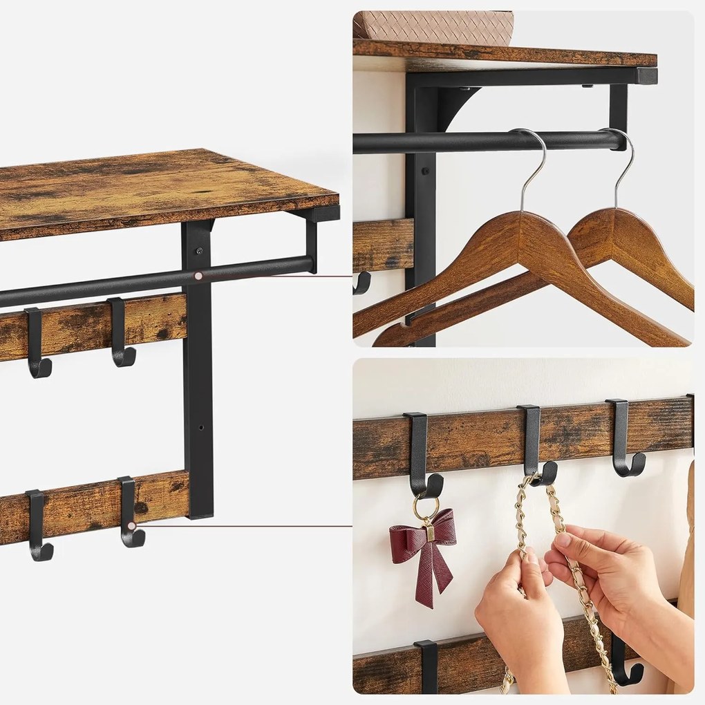 Nástenný predsieňový vešiak Houseland Fiji hnedý/čierny