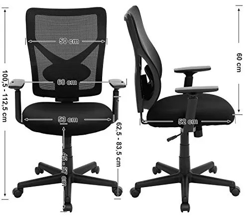 Kancelárska stolička, ergonomická, 100,5-112,5x64cm, čierna