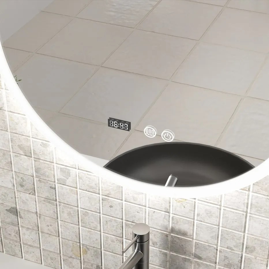 Erga Deam, okrúhle LED zrkadlo 60cm, 3 farby svetla, predné osvetlenie, vyhrievacia podložka proti zapareniu, ERG-V01-Deam-6060-CL