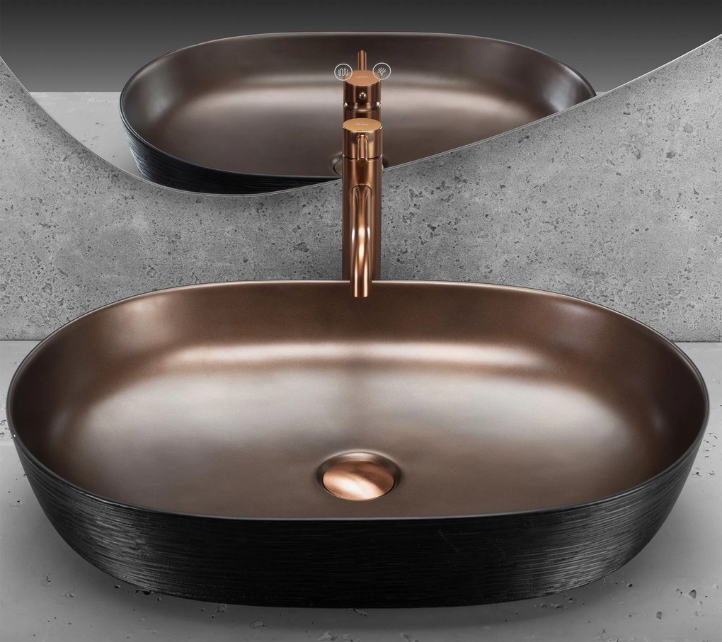 Rea Cleo, umývadlo na dosku 605x410x140 mm, medená matná-čierna, REA-U6383