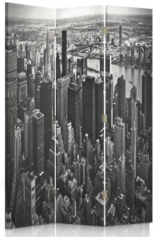 Ozdobný paraván, Manhattan v černé a bílé - 110x170 cm, trojdielny, klasický paraván