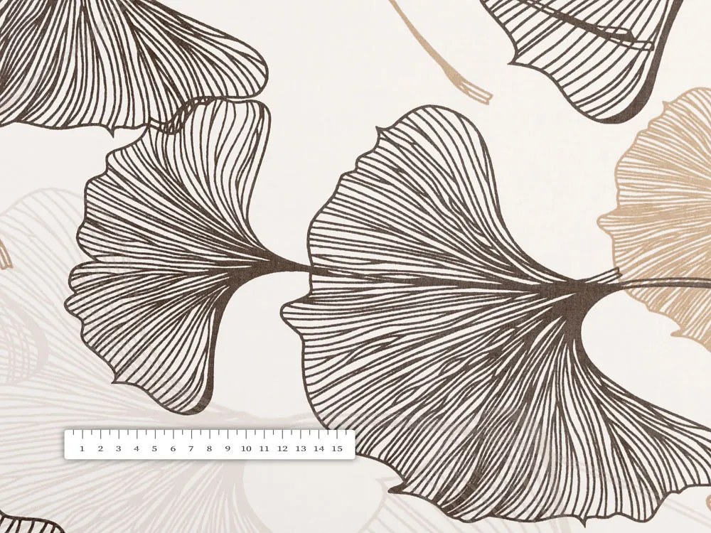 Biante Bavlnený okrúhly obrus Sandra SA-411 Hnedé Ginkgo listy na bielom Ø 140 cm
