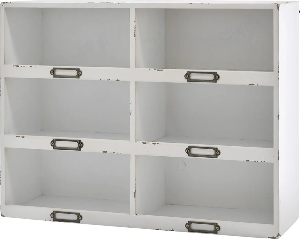 Biela antik nástenná polička Chic Antique so 6 priehradkami – 50*14,5*37 cm