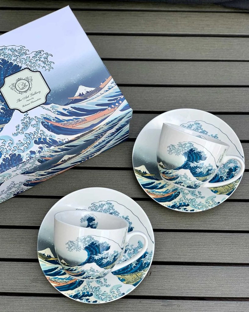 Porcelánová šálka s podšálkou Hokusai The Great Wave 250 ml sada 2ks