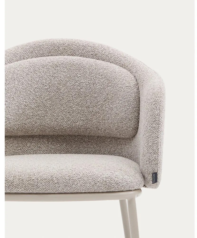 Sivobéžové čalúnené jedálenské kreslo s podrúčkami Minda – Kave Home