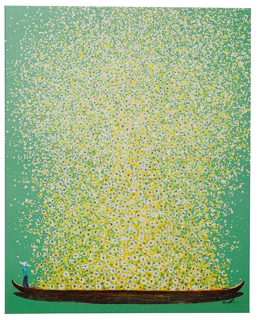 Flower Boat obraz zeleno-žltý 80x100 cm