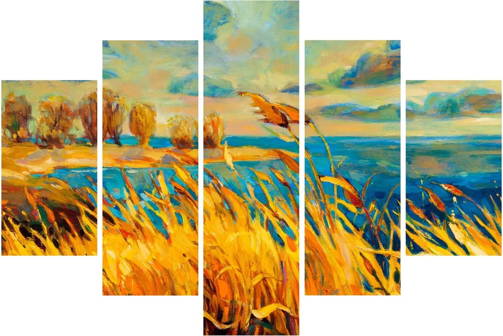 Obraz - Západajúce slnko nad jazerom, akrylová maľba (150x105 cm)
