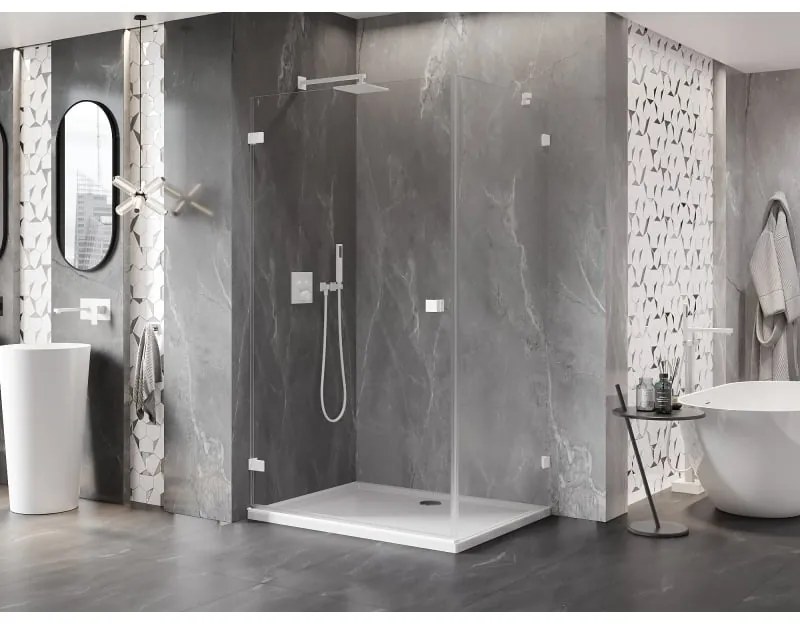 Mexen Lunar-B, výklopný sprchový kút ľavý 100 x 70 cm, 8mm číre sklo, biely profil, 832-100-070-20-00-L