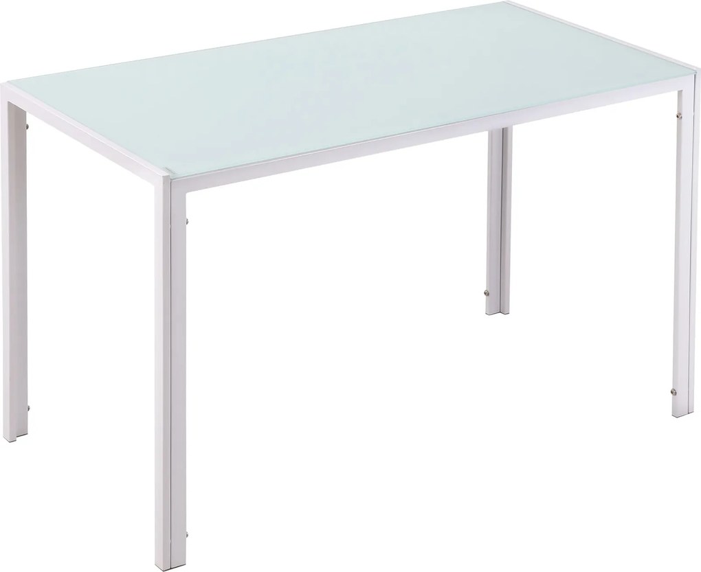 HOMCOM Sklenený jedálenský stôl obdĺžnikový pre 4-6 osôb s kovovými nohami multifunkčný do kuchyne a obývačky 120x60x75 cm Biela | Aosom