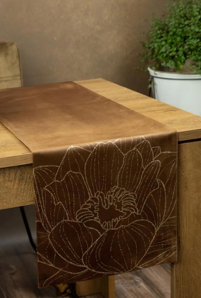 Dekorstudio Elegantný zamatový behúň na stôl BLINK 13 hnedý Rozmer behúňa (šírka x dĺžka): 35x180cm