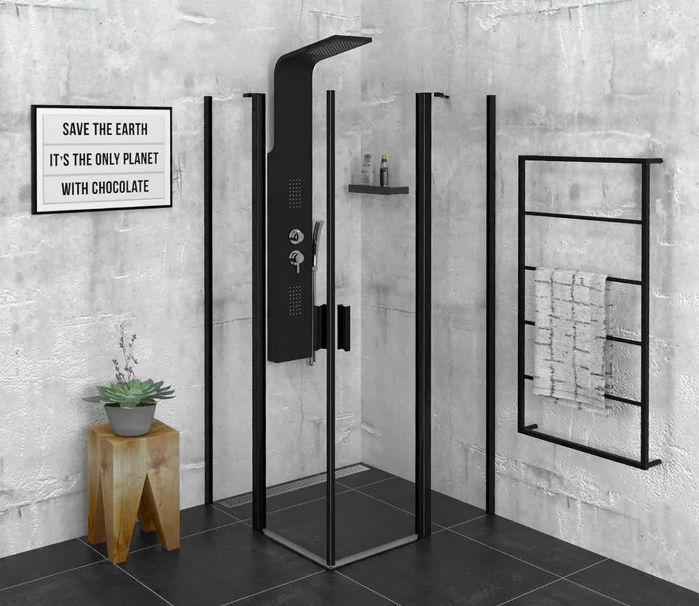 Polysan Polysan, ZOOM BLACK štvorcová sprchová zástena 700x700mm, rohový vstup, ZL4715BL-02