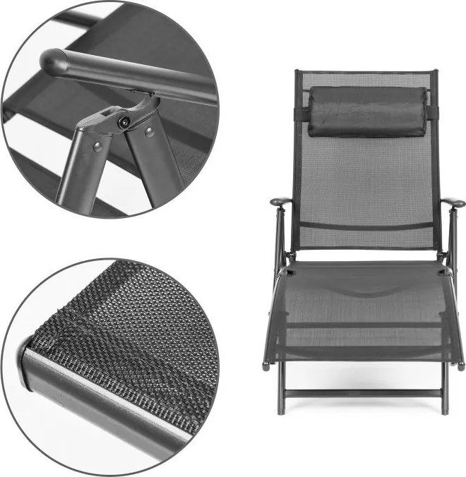 Ležadlo záhradné skladacie s reguláciou operadla, farba oceľová