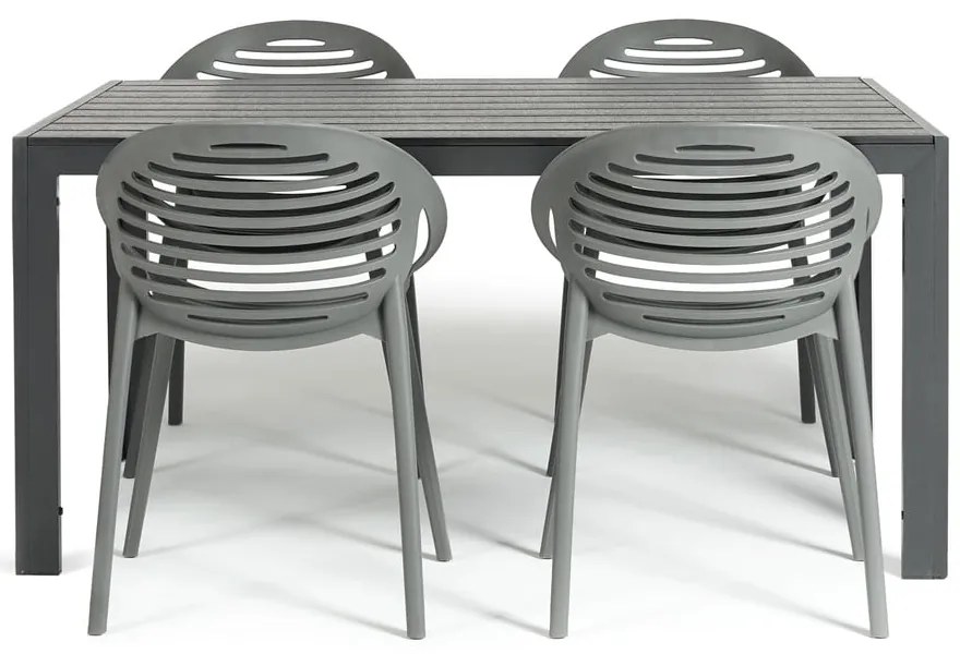Záhradná jedálenská súprava pre 4 osoby so sivou stoličkou Joanna a stolom Viking, 90 x 150 cm